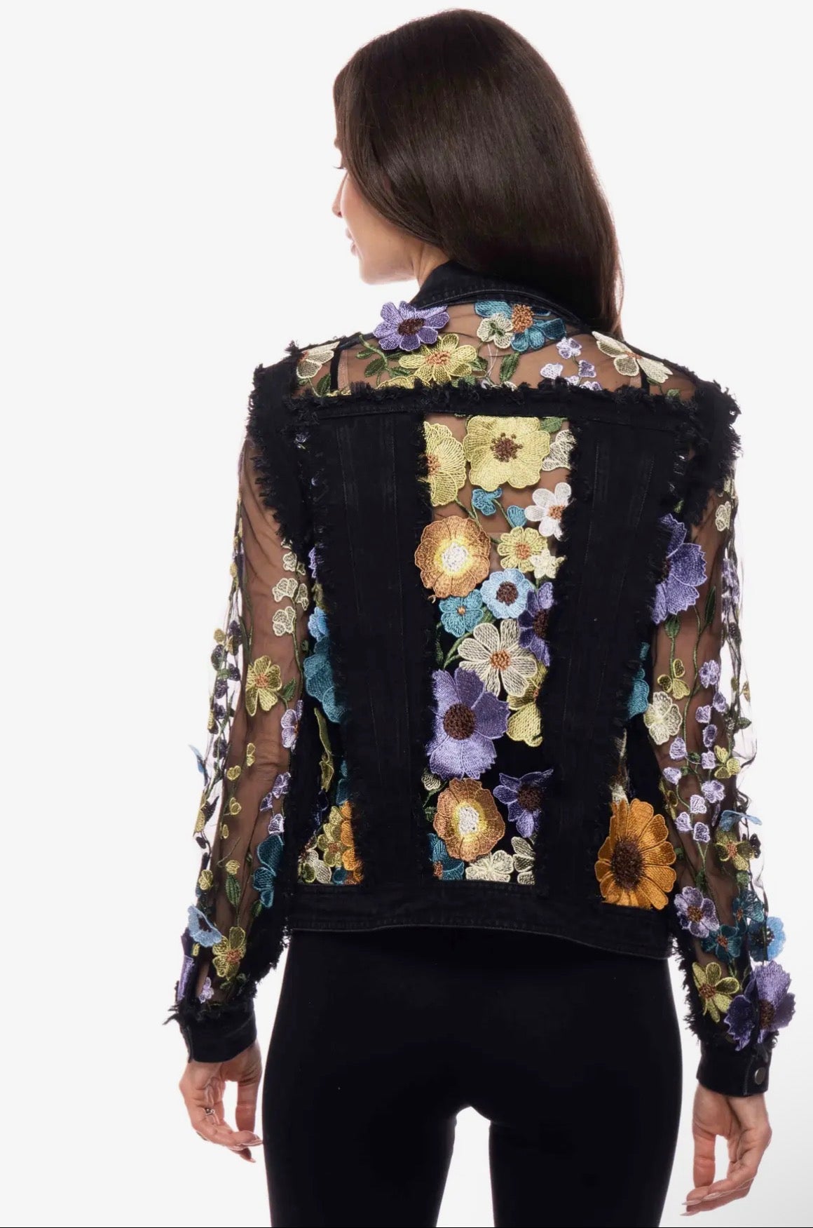 Black Floral Embroidered Sheer Jacket