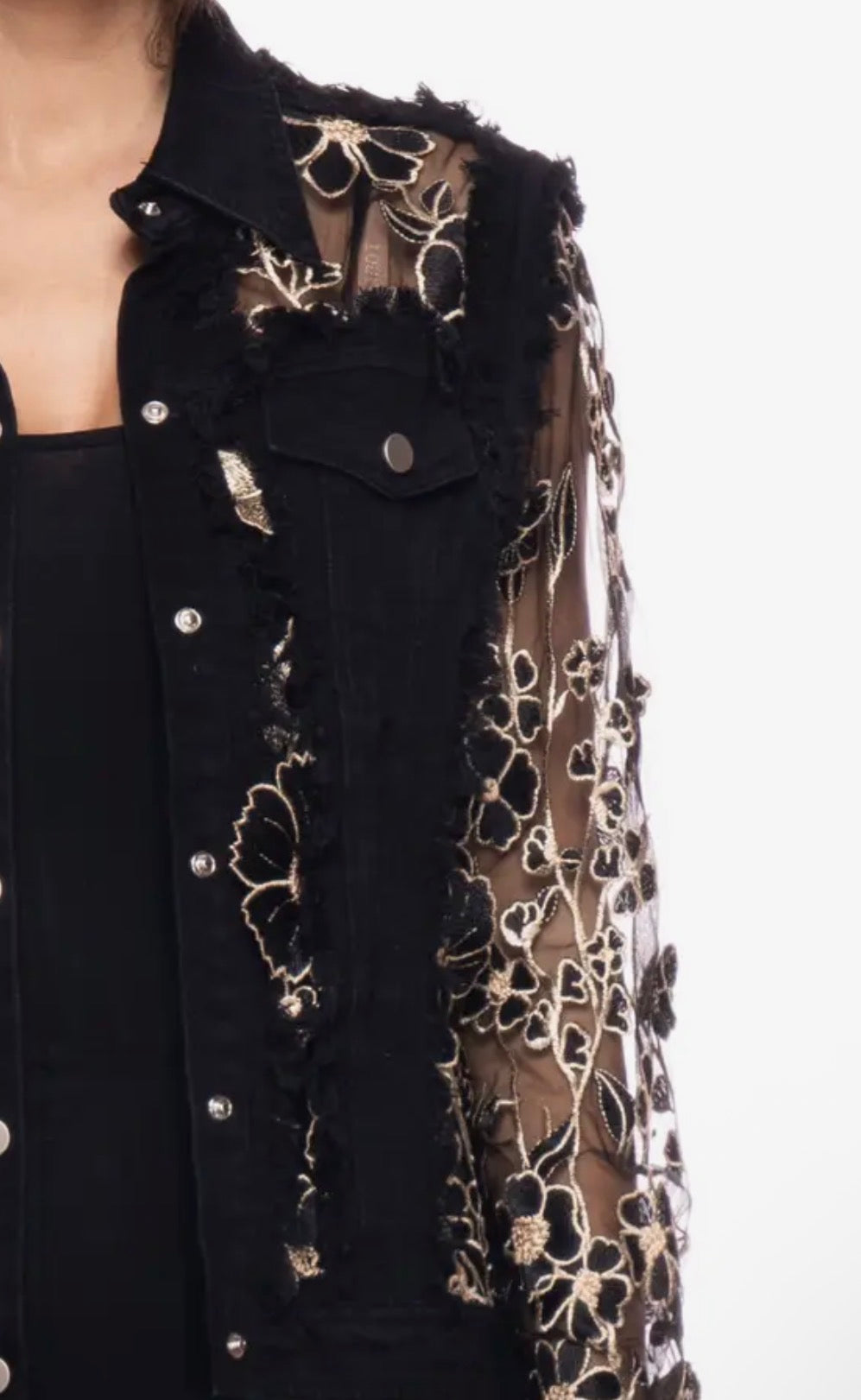 Black and Gold Embroidered Sheer Jacket