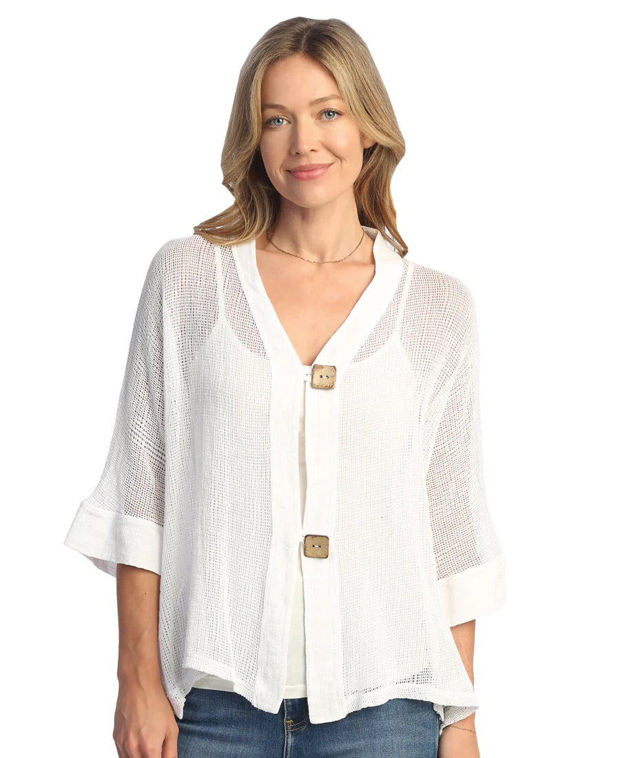 White Lightweight Mesh Button Cardigan