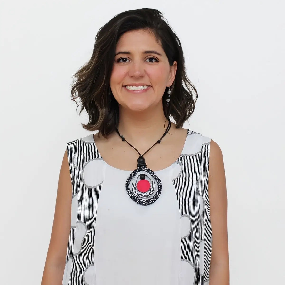 Black and Red Fabric Marina Pendant Necklace