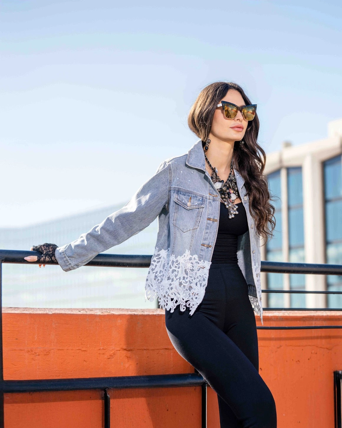 Lace Hem Denim Jacket