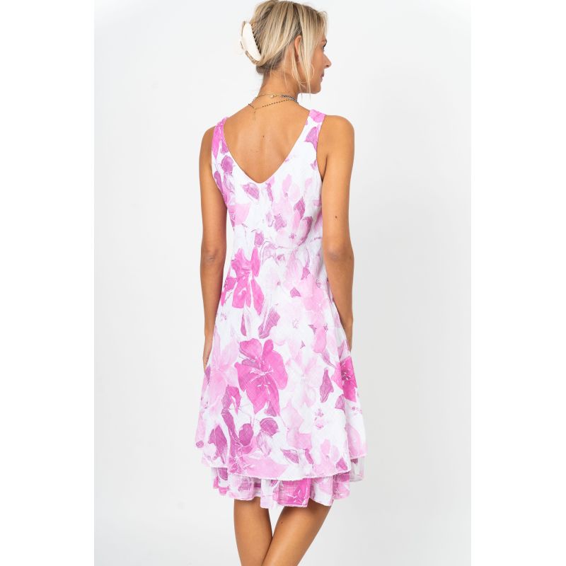 Fuchsia Floral Layered Sleeveless Dress