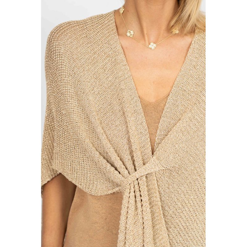 Sand Shimmer Tie-Front Poncho