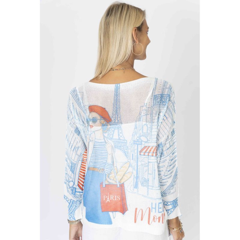 Paris Sketch Lightweight Sweater in Blue