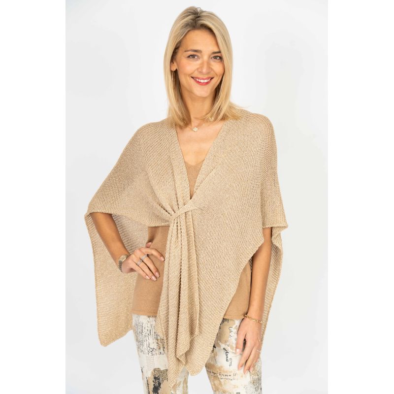 Sand Shimmer Tie-Front Poncho