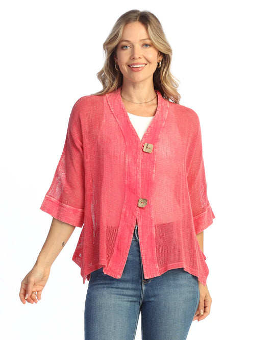Raspberry Lightweight Mesh Button Cardigan