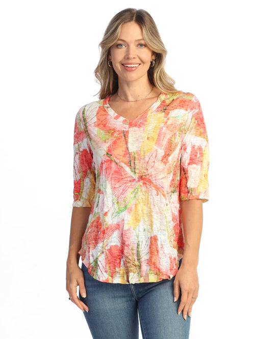Zoey Crinkle V-Neck  Sleeve Top