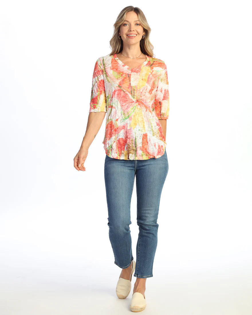 Zoey Crinkle V-Neck  Sleeve Top