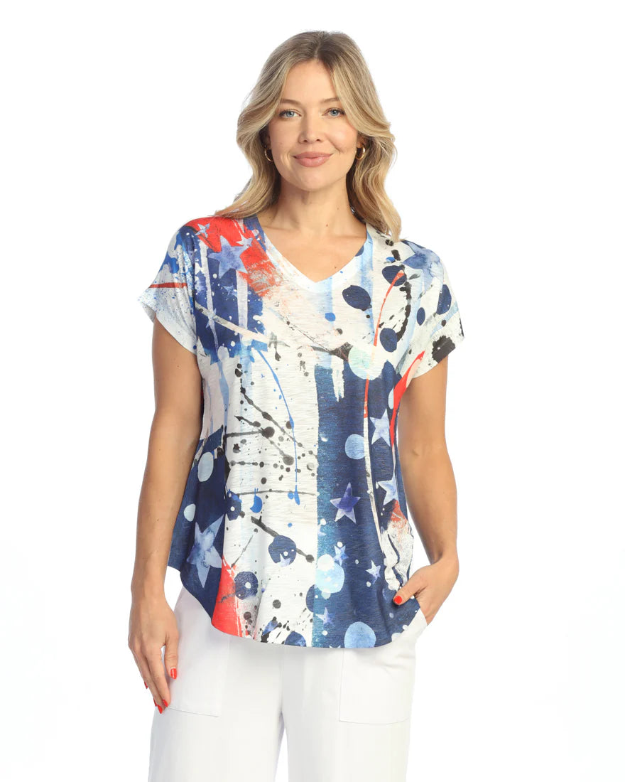 Americana V-Neck Dolman Sleeve Top
