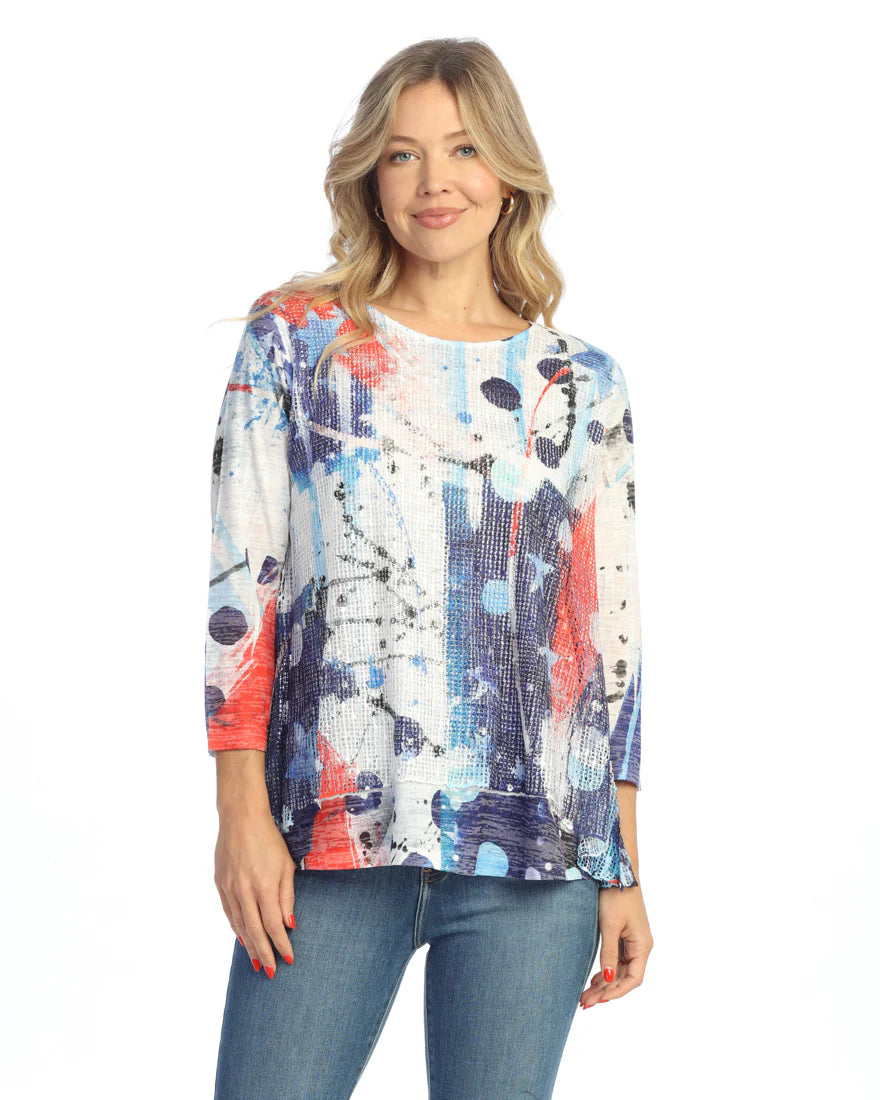 Americana Layered Bouclé Mesh Tunic Top