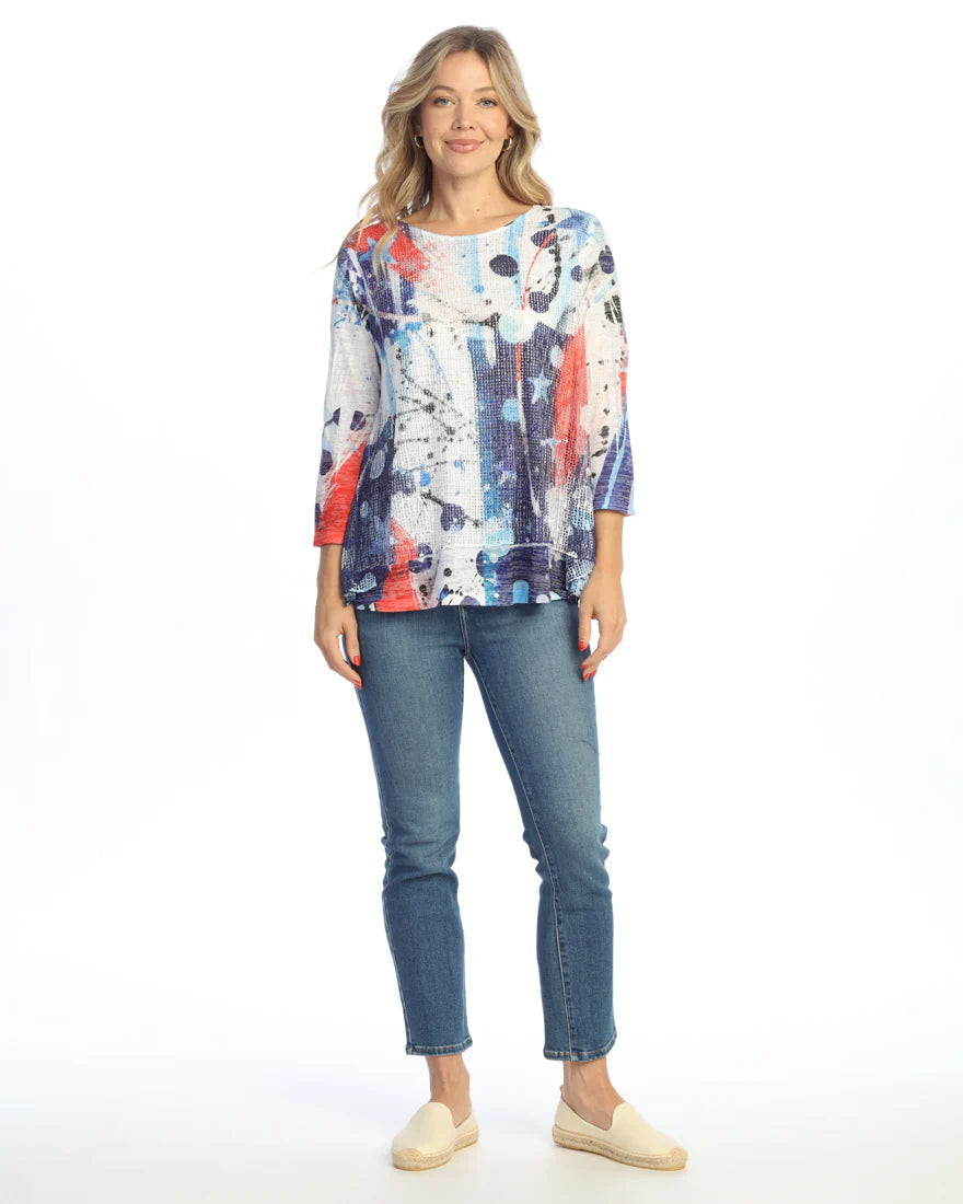 Americana Layered Bouclé Mesh Tunic Top