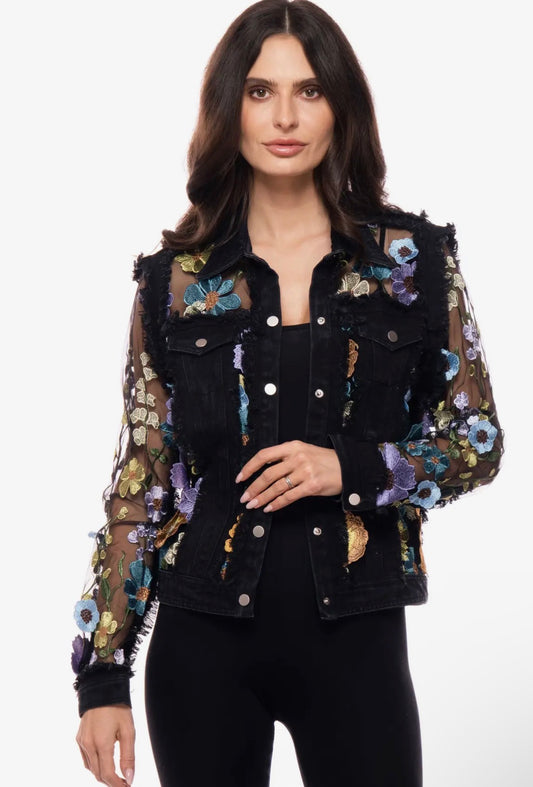Black Floral Embroidered Sheer Jacket