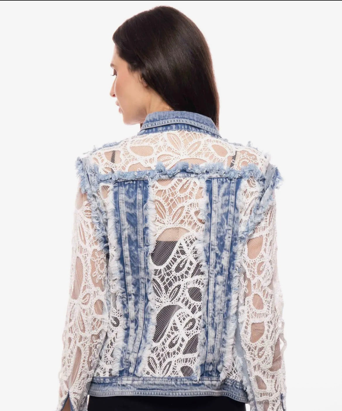 White Lace Detail Denim Jacket