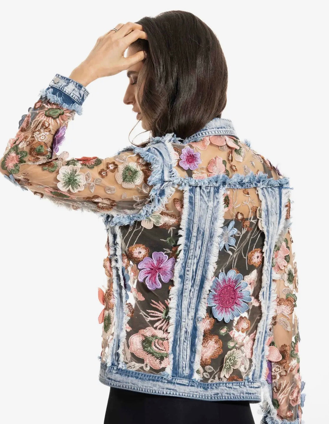Warm Floral Embroidered Sheer Jacket