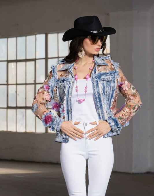 Warm Floral Embroidered Sheer Jacket