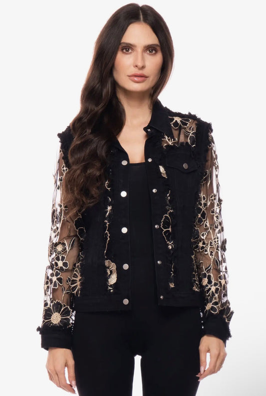 Black and Gold Embroidered Sheer Jacket