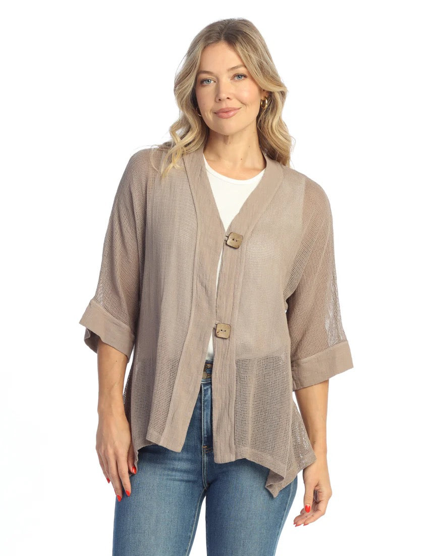 Taupe Lightweight Mesh Button Cardigan