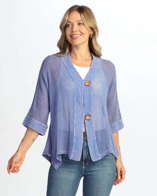 Pacific Blue Soft Lightweight Mesh Button Cardigan