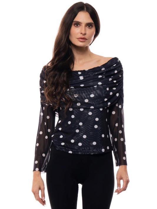 Midnight Polka Dot Sheer Overlay Top