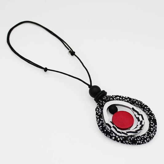 Black and Red Fabric Marina Pendant Necklace
