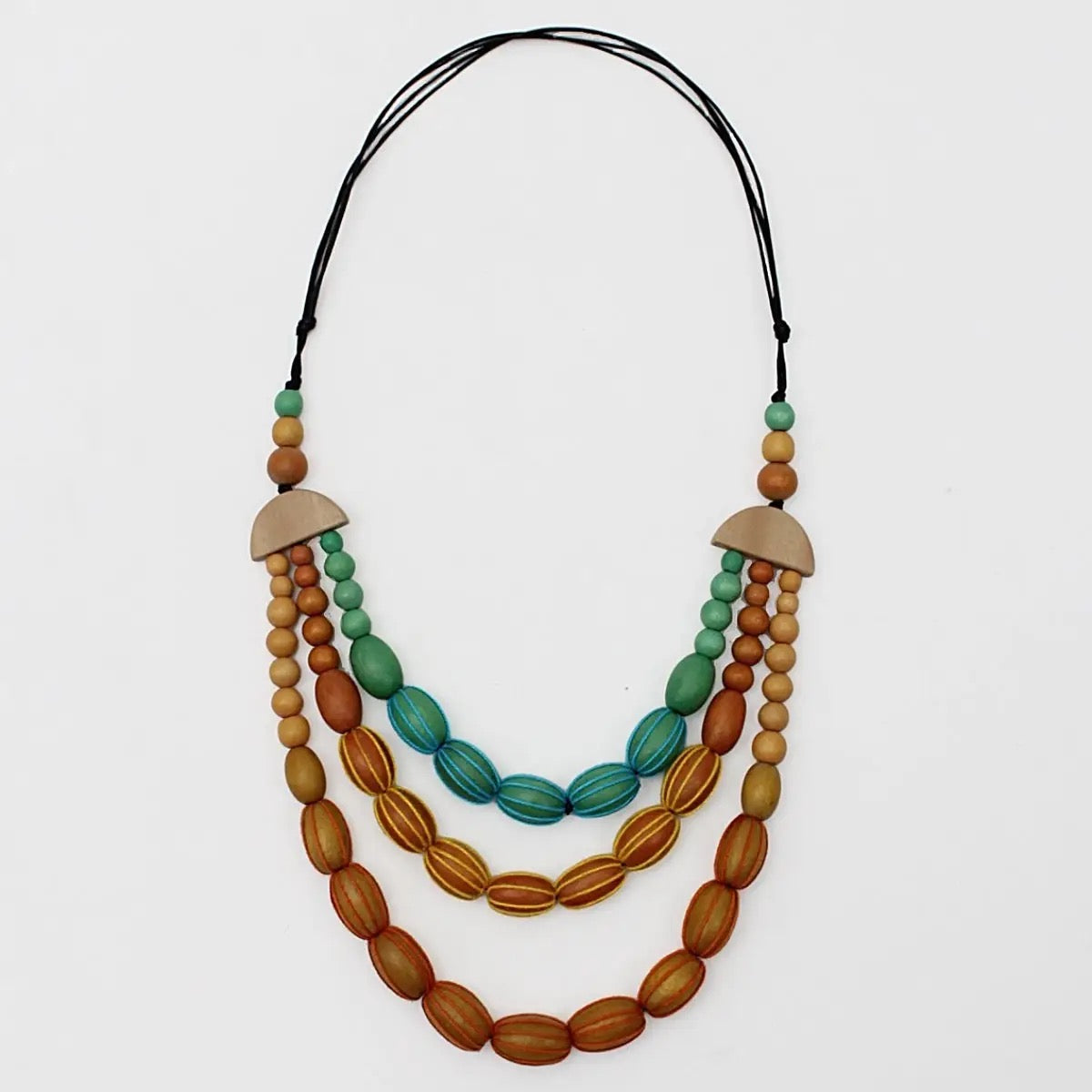 Triple Strand Wood Kristen Necklace