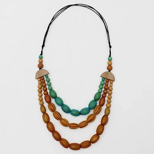 Triple Strand Wood Kristen Necklace