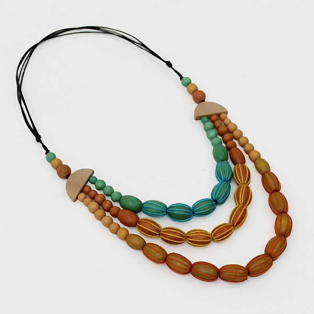 Triple Strand Wood Kristen Necklace