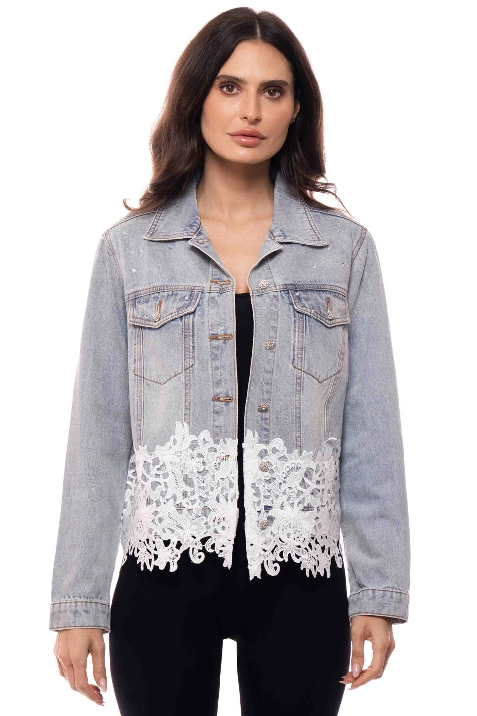 Lace Hem Denim Jacket