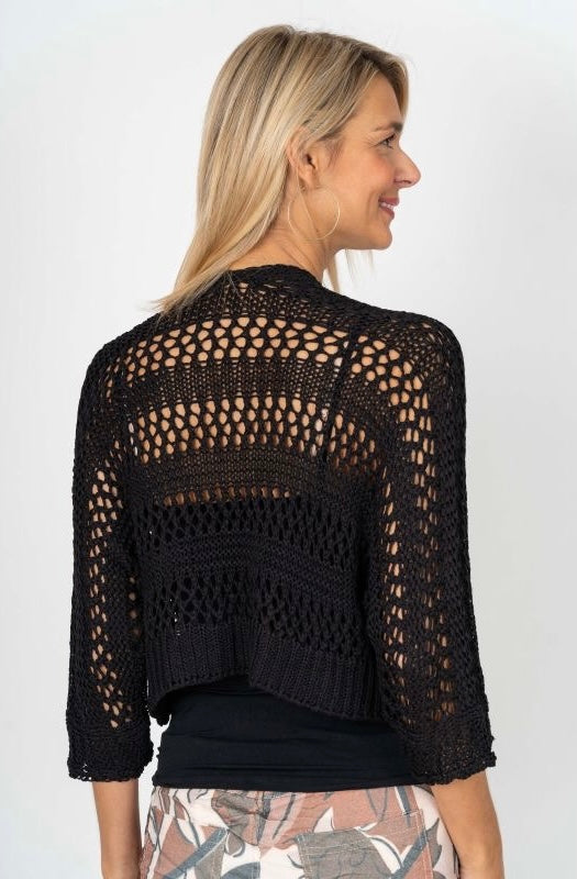 Black Open Knit Cropped Cardigan