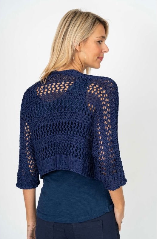 Navy Open Knit Cropped Cardigan