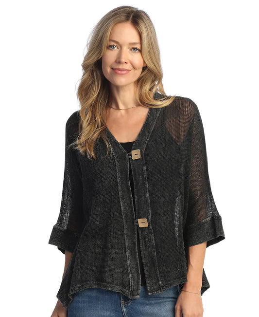 Vintage Black Lightweight Mesh Button Cardigan