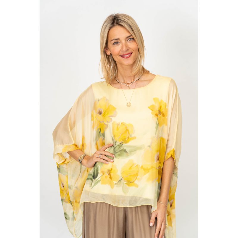 Yellow Floral Printed Silk Blouse
