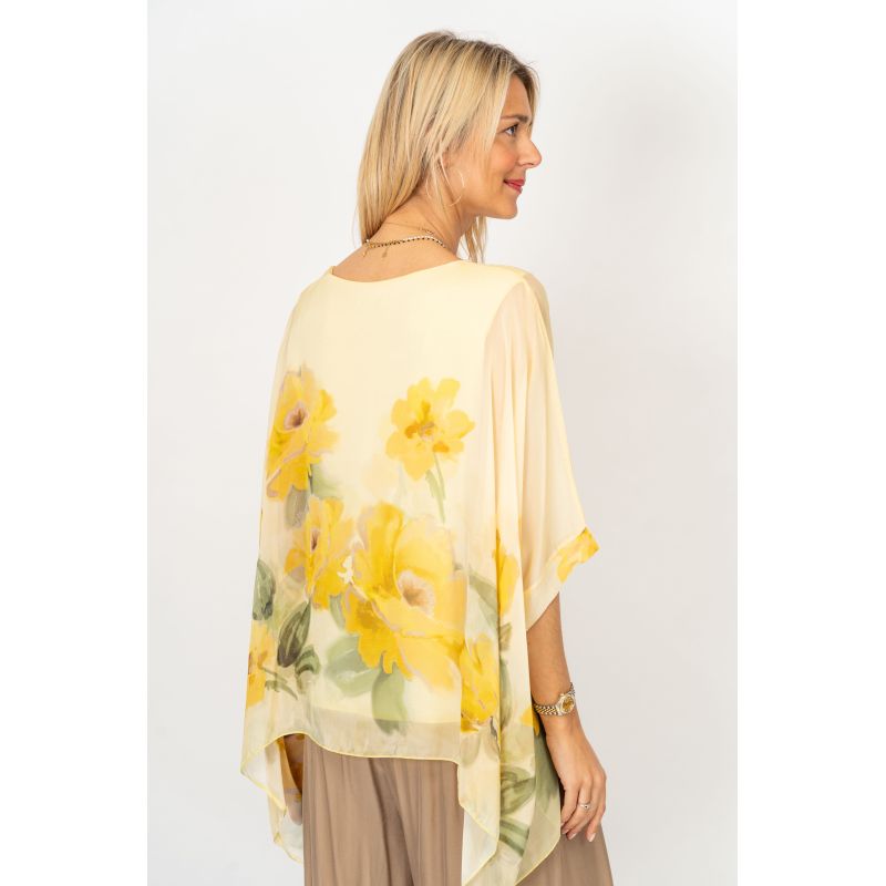 Yellow Floral Printed Silk Blouse