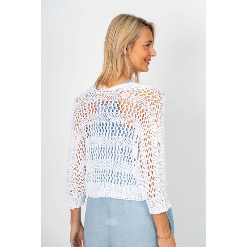 White Open Knit Cropped Cardigan