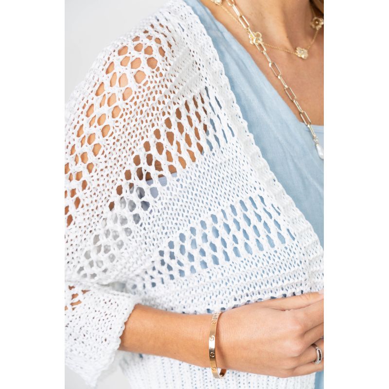 White Open Knit Cropped Cardigan