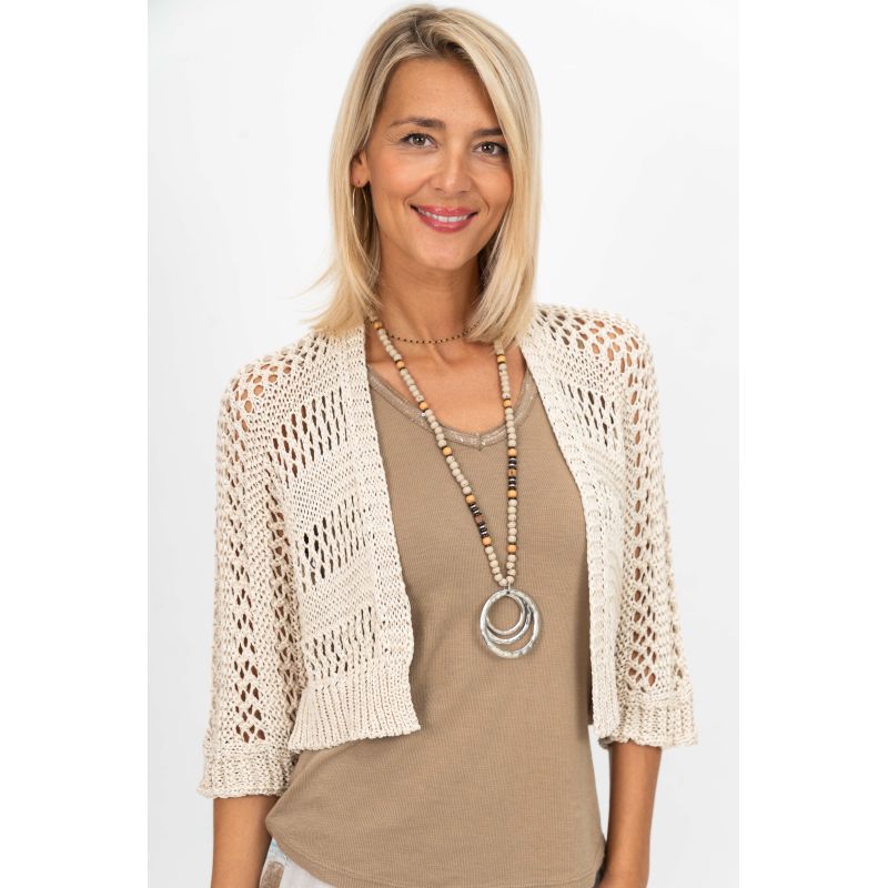 Ivory Open Knit Cropped Cardigan