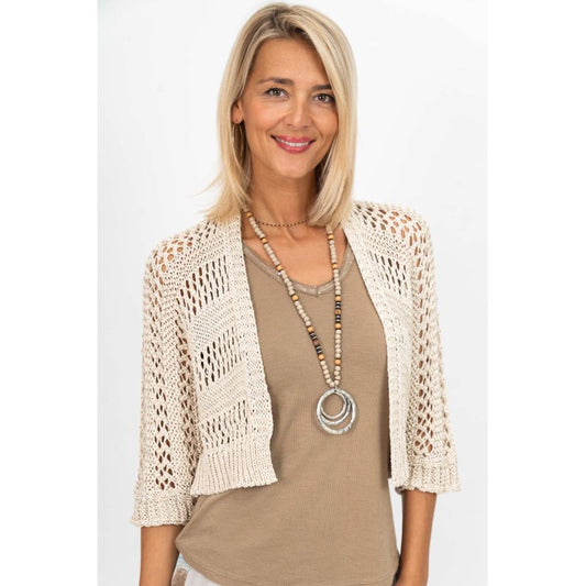 Ivory Open Knit Cropped Cardigan