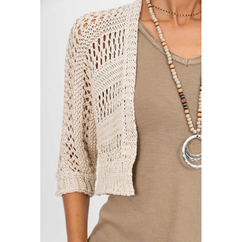 Ivory Open Knit Cropped Cardigan