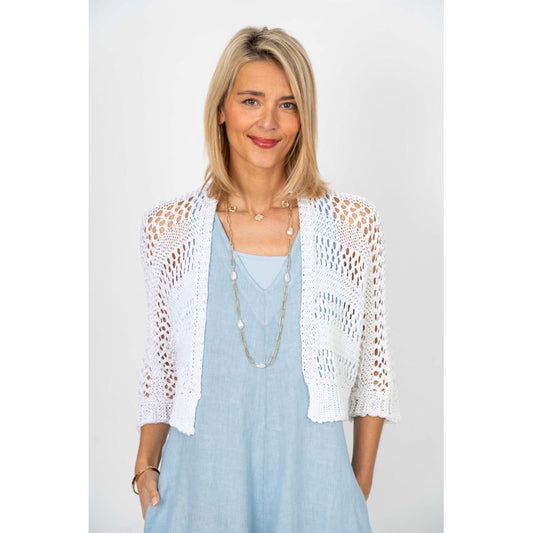 White Open Knit Cropped Cardigan