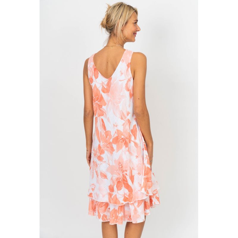 Coral Floral Layered Sleeveless Dress