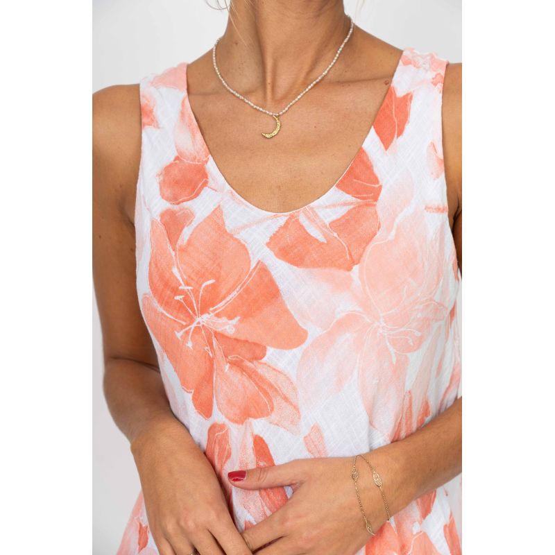 Coral Floral Layered Sleeveless Dress