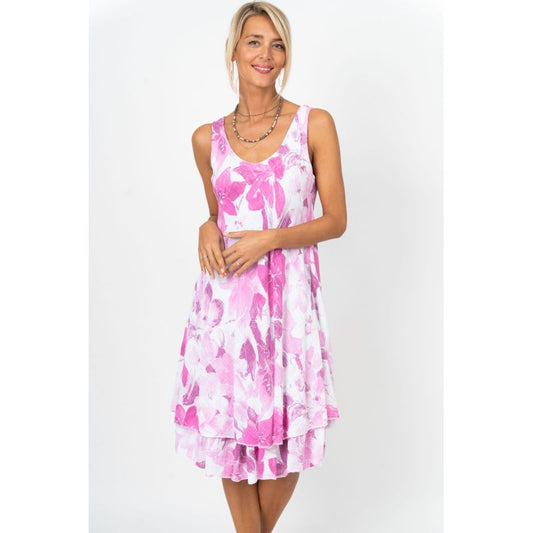 Fuchsia Floral Layered Sleeveless Dress