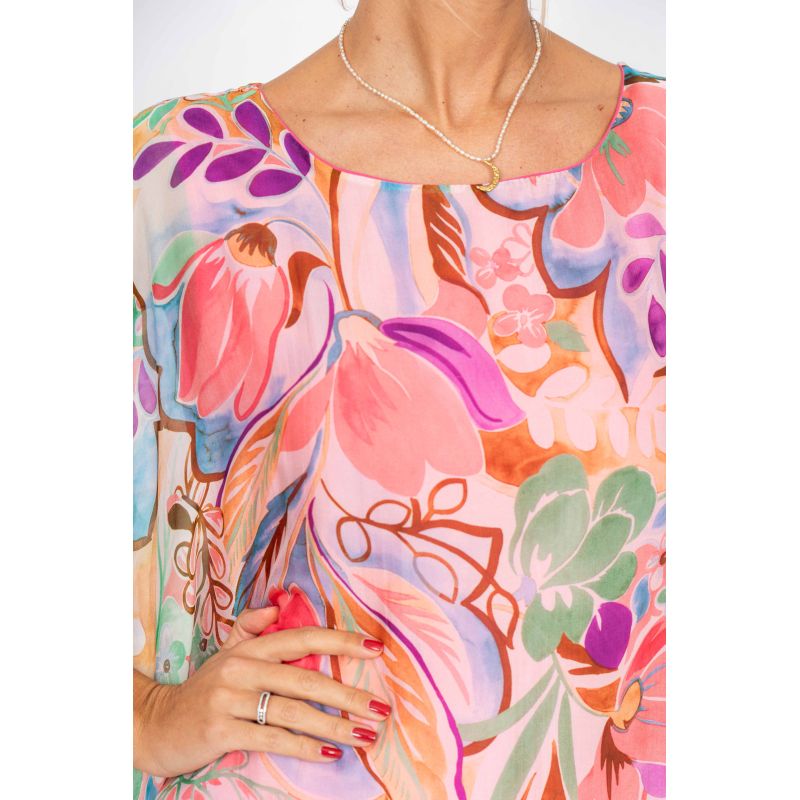 Fuchsia Summer Flowers Silk Blouse