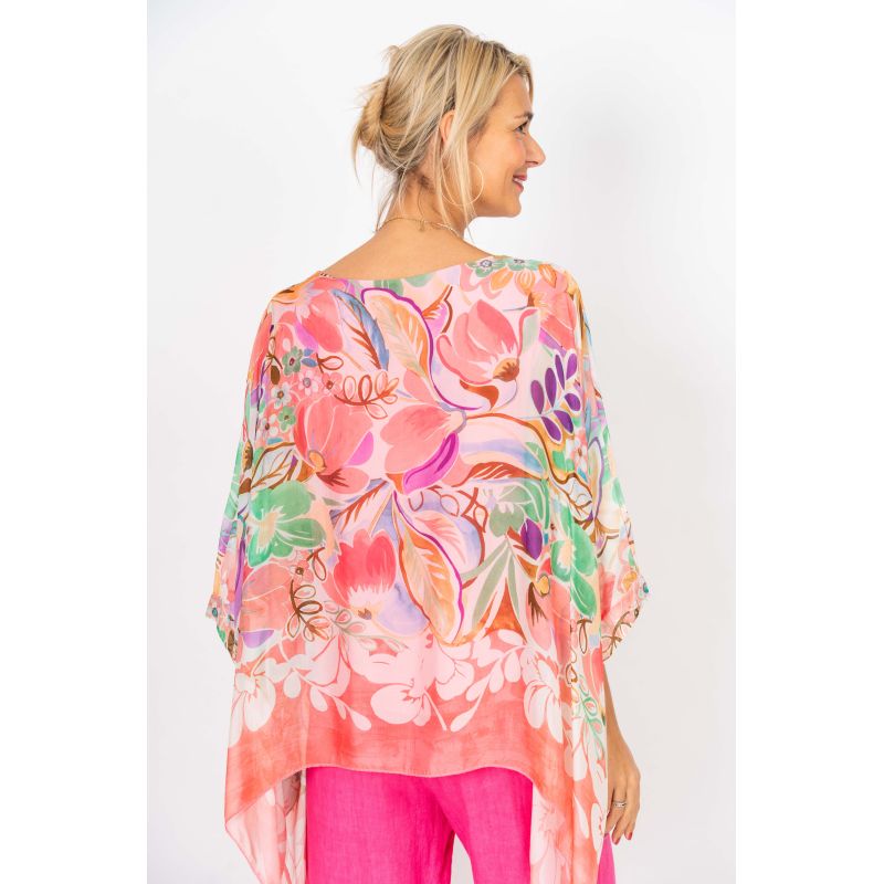 Fuchsia Summer Flowers Silk Blouse